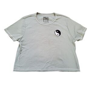 Modern Lux Shirt Women XL Crop Embroidered Ying Yang Ancient Chinese Symbol